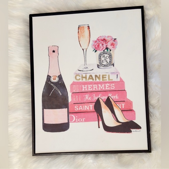 CHANEL, HERMES, DIOR Framed Feminine Girly Pink Black White Painting Wall Decor - Picture 2 of 16